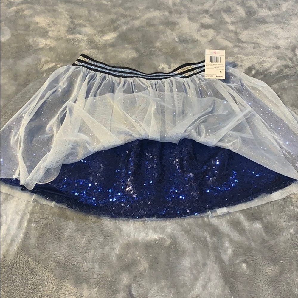 Girls Kandy Kiss Sequins Mesh Silver Navy Skirt - Picture 2 of 8